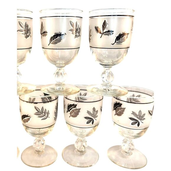 Libbey Frosted Silver Leaves Goblets Mint Condition Set Of 6 Vintage - Picture 1 of 13